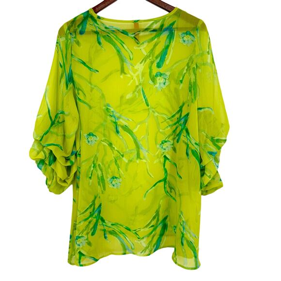 NEW NWOT IC by Connie K MEDIUM Tropical Floral Green Artsy Shirt Top Sheer Cute - Picture 10 of 10